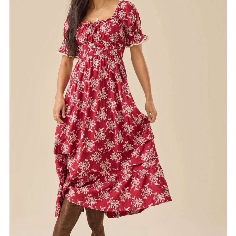 Altar'd State Aura floral maxi dress puff sleeves - Picture 2 of 5